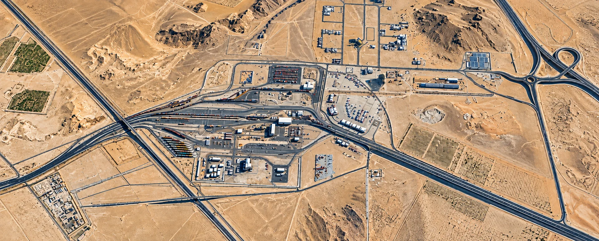 Aerial view of Ghuwaifat Border Port, subject of an ALSUWEIDI traffic impact study